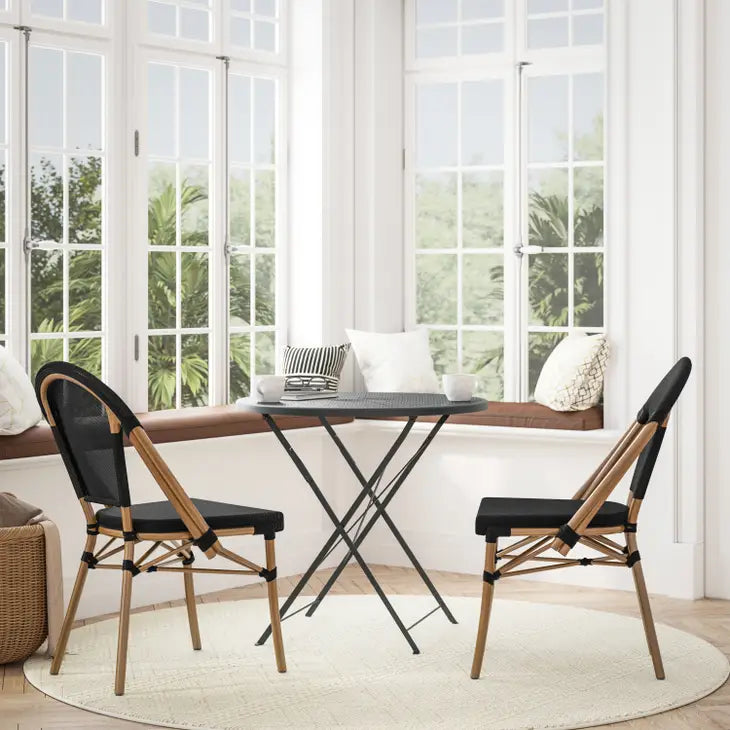 Black French Bistro Stacking Chair Black/Natural Frame