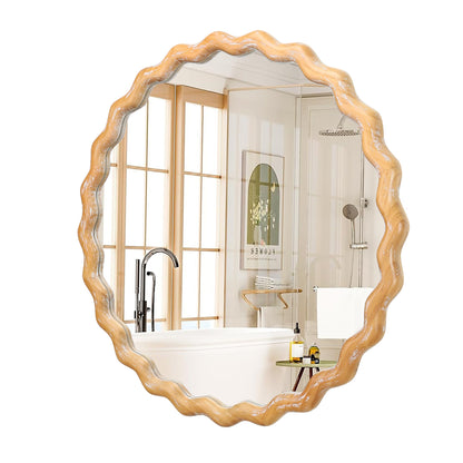 Round Wall Mirror – Farmhouse Wood Frame Antique Natural 27.56" x