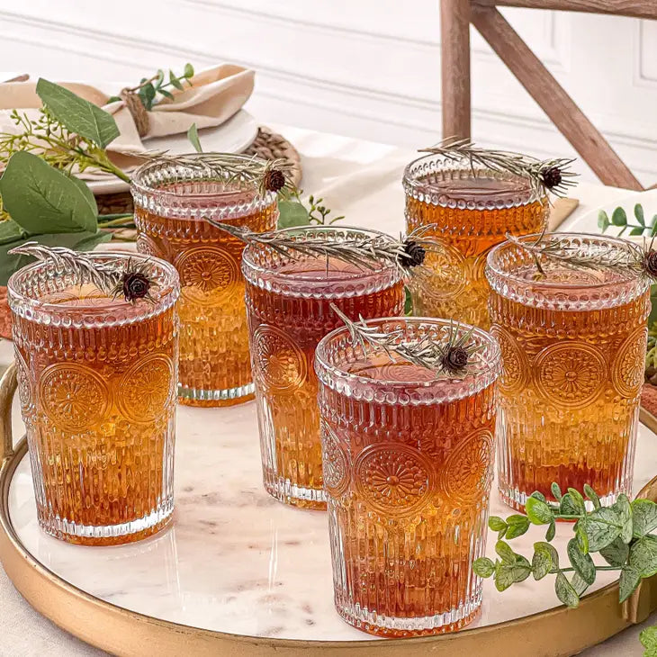 13 Oz. Vintage Textured Drinking Glasses ( 6 pcs)