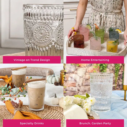 13 Oz. Vintage Textured Drinking Glasses ( 6 pcs)