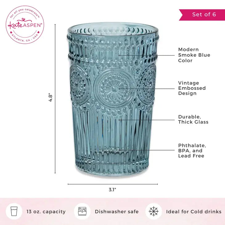 13 Oz. Vintage Textured Drinking Glasses ( 6 pcs)