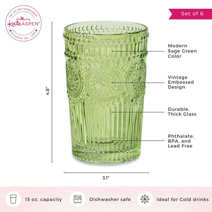 13 Oz. Vintage Textured Drinking Glasses ( 6 pcs)
