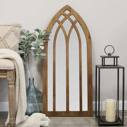36” Gothic Inspired Arch Wood Wall Mirror