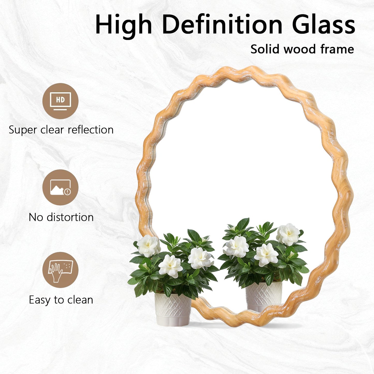 Round Wall Mirror – Farmhouse Wood Frame Antique Natural 27.56" x