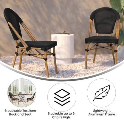 Black French Bistro Stacking Chair Black/Natural Frame
