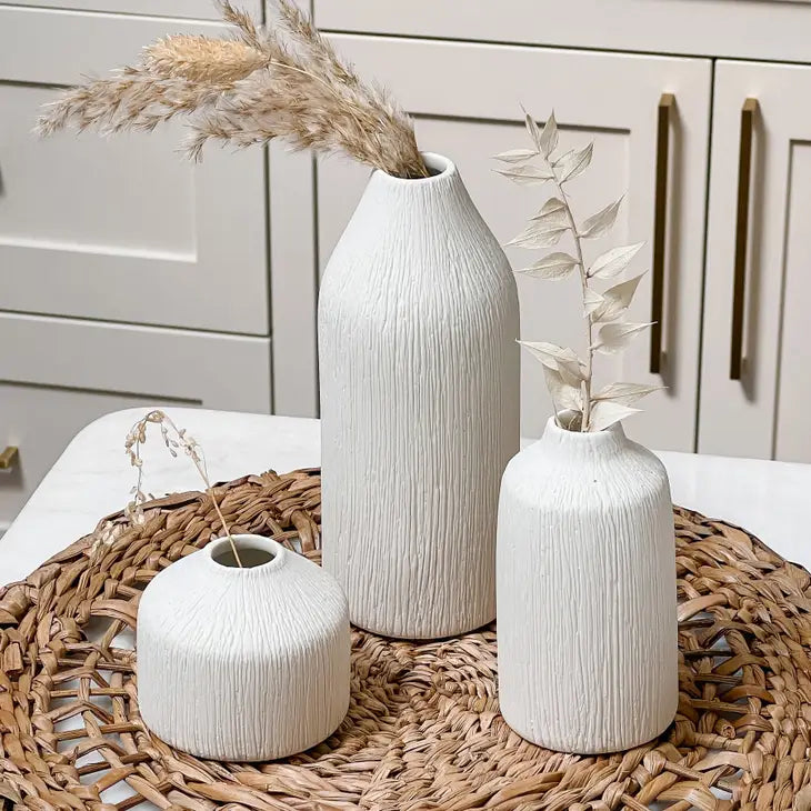 Boho Ceramic Bud Vase- White ( Set of 3)