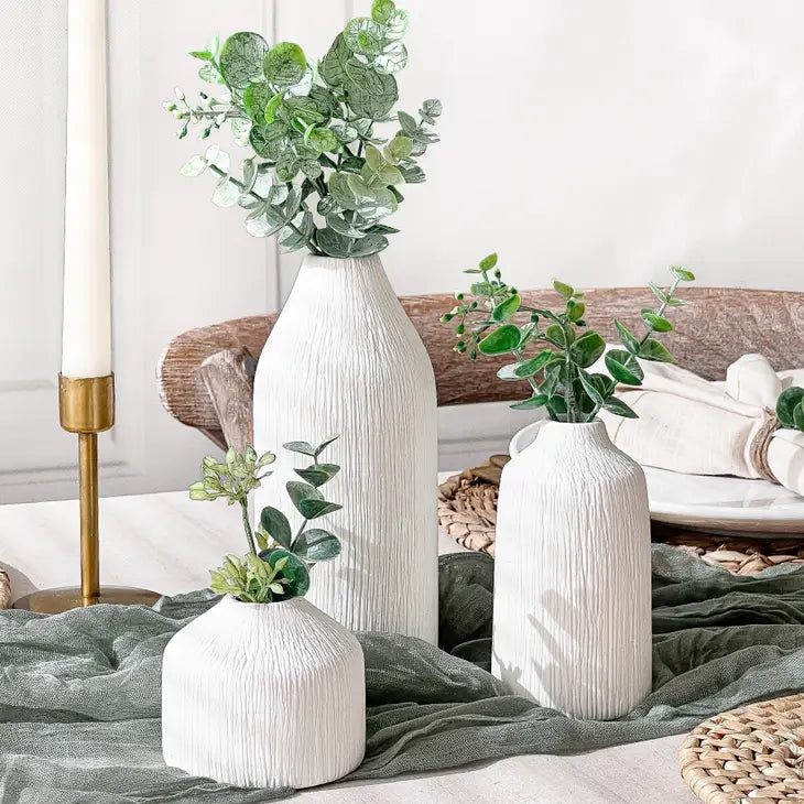 Boho Ceramic Bud Vase- White ( Set of 3)
