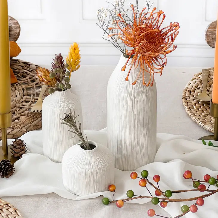 Boho Ceramic Bud Vase- White ( Set of 3)