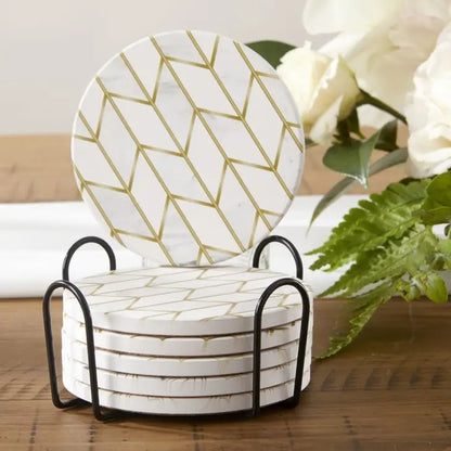 Modern Geo Ceramic Coaster with Holder (Set of 6)