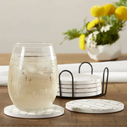 Modern Geo Ceramic Coaster with Holder (Set of 6)
