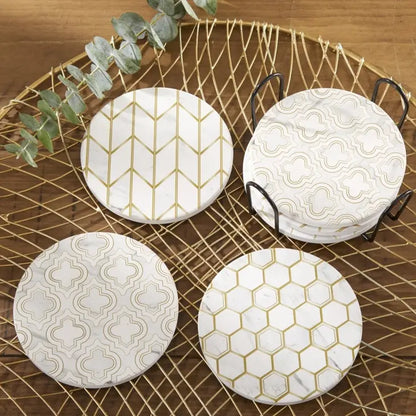 Modern Geo Ceramic Coaster with Holder (Set of 6)
