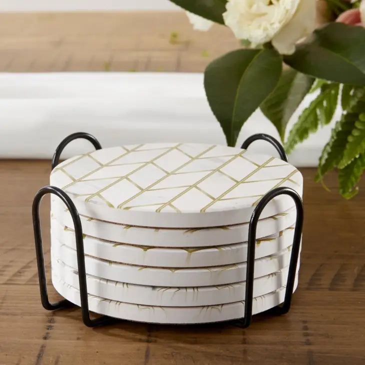 Modern Geo Ceramic Coaster with Holder (Set of 6)