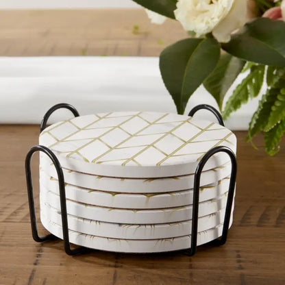 Modern Geo Ceramic Coaster with Holder (Set of 6)