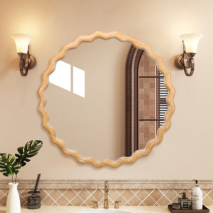 Round Wall Mirror – Farmhouse Wood Frame Antique Natural 27.56" x