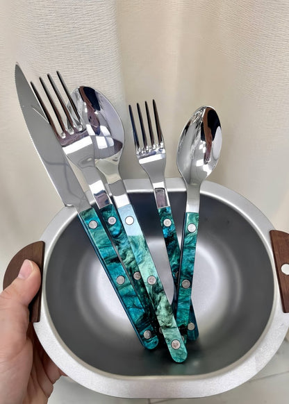 Set Of 10 Pcs Modern Elegant Terra Flatware - Bistrot Style Cutlery